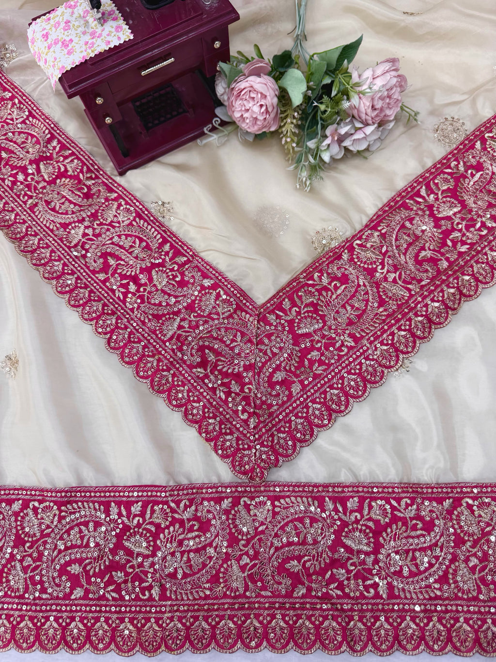 Glass Organza Silk Saree with Thread & Sequin Work and Mono Banglory Blouse