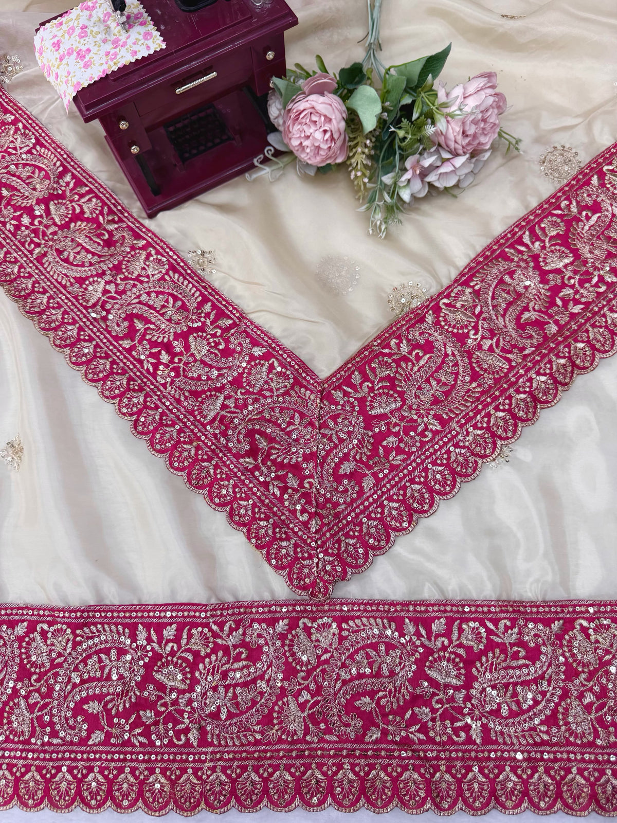 Glass Organza Silk Saree with Thread & Sequin Work and Mono Banglory Blouse
