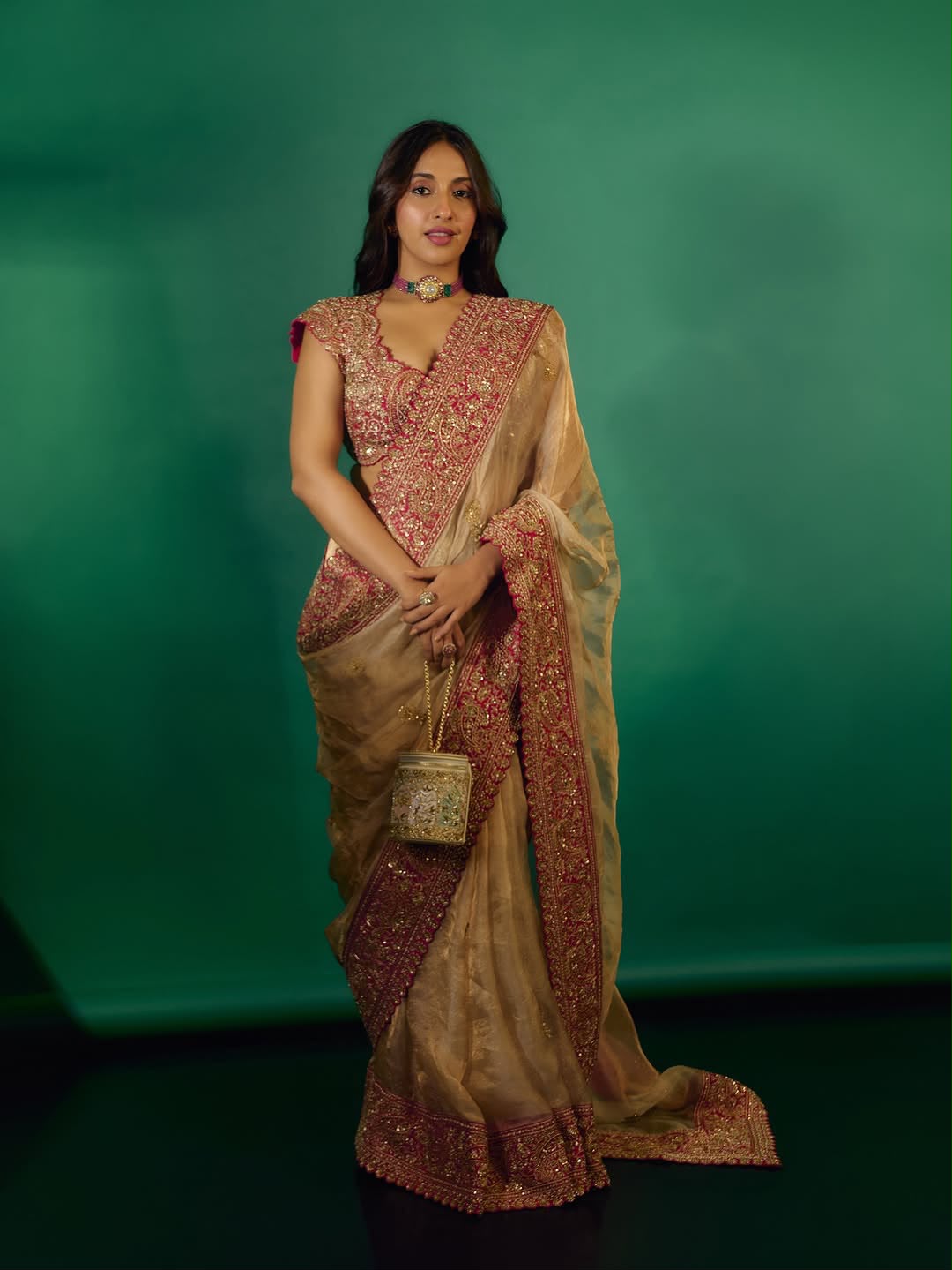 Glass Organza Silk Saree with Thread & Sequin Work and Mono Banglory Blouse