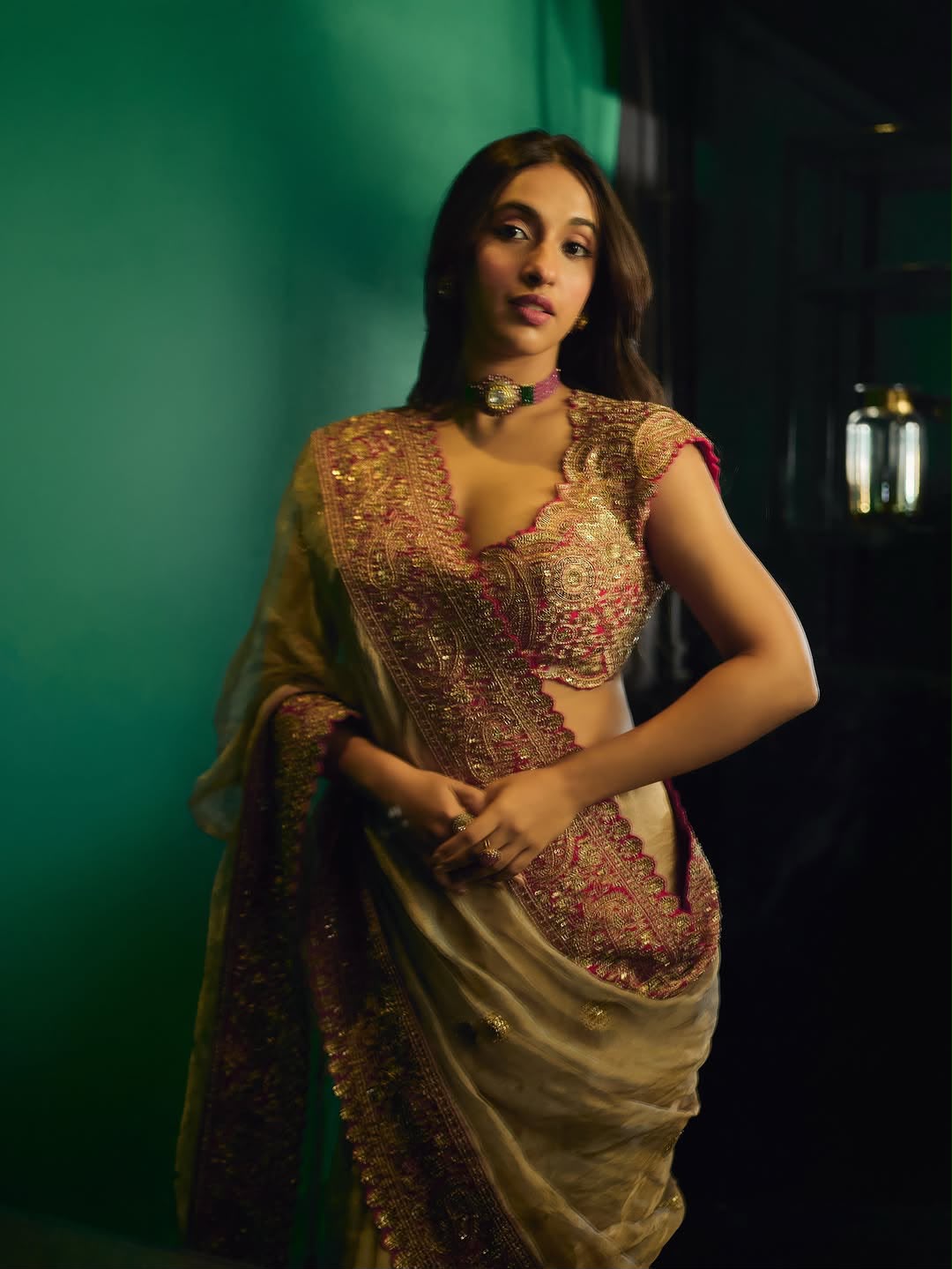 Glass Organza Silk Saree with Thread & Sequin Work and Mono Banglory Blouse