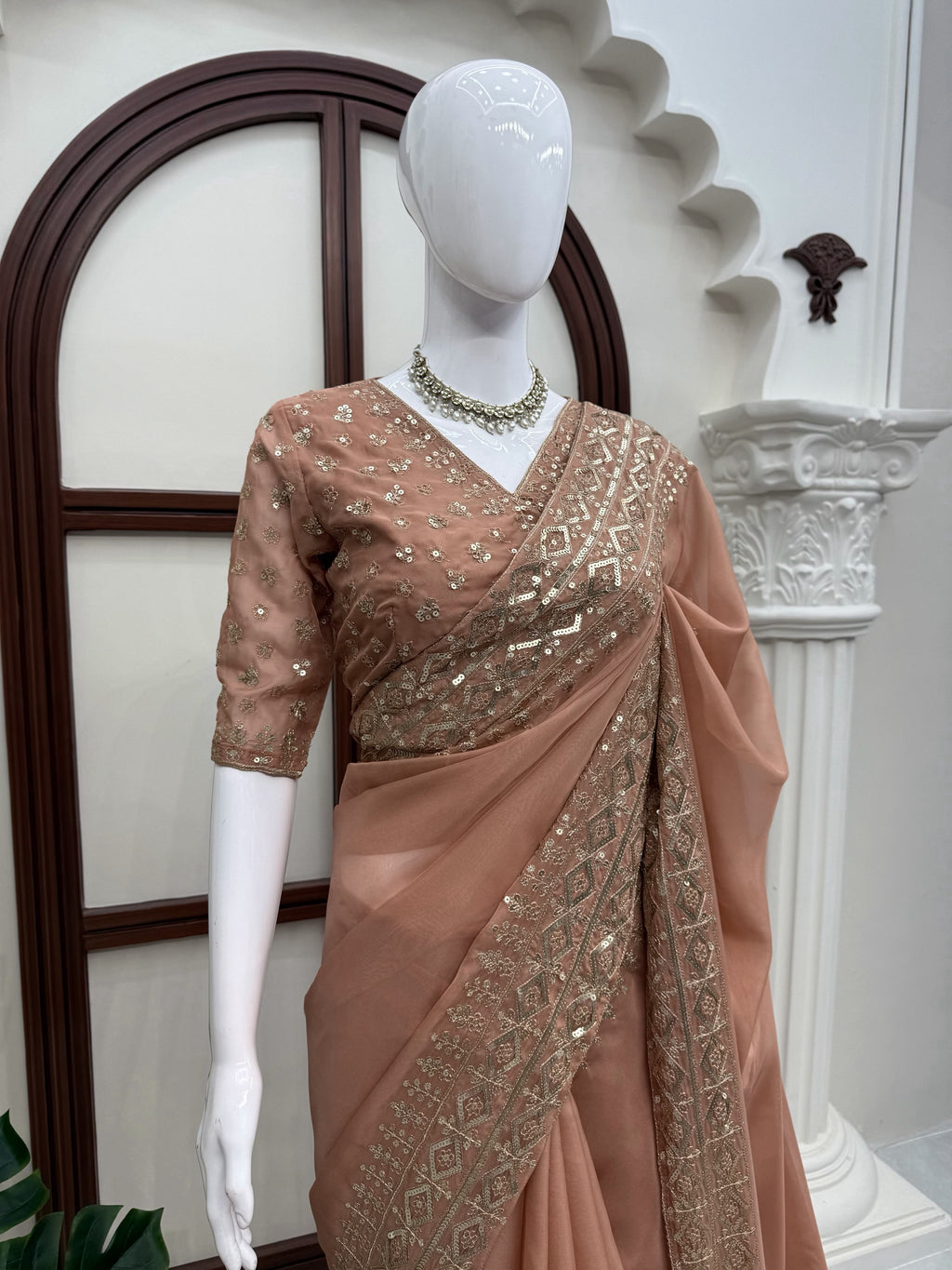 Tibby Silk Designer Saree with Thread & Sequin Work Front & Back Embroidered Blouse