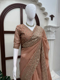 Tibby Silk Designer Saree with Thread & Sequin Work Front & Back Embroidered Blouse