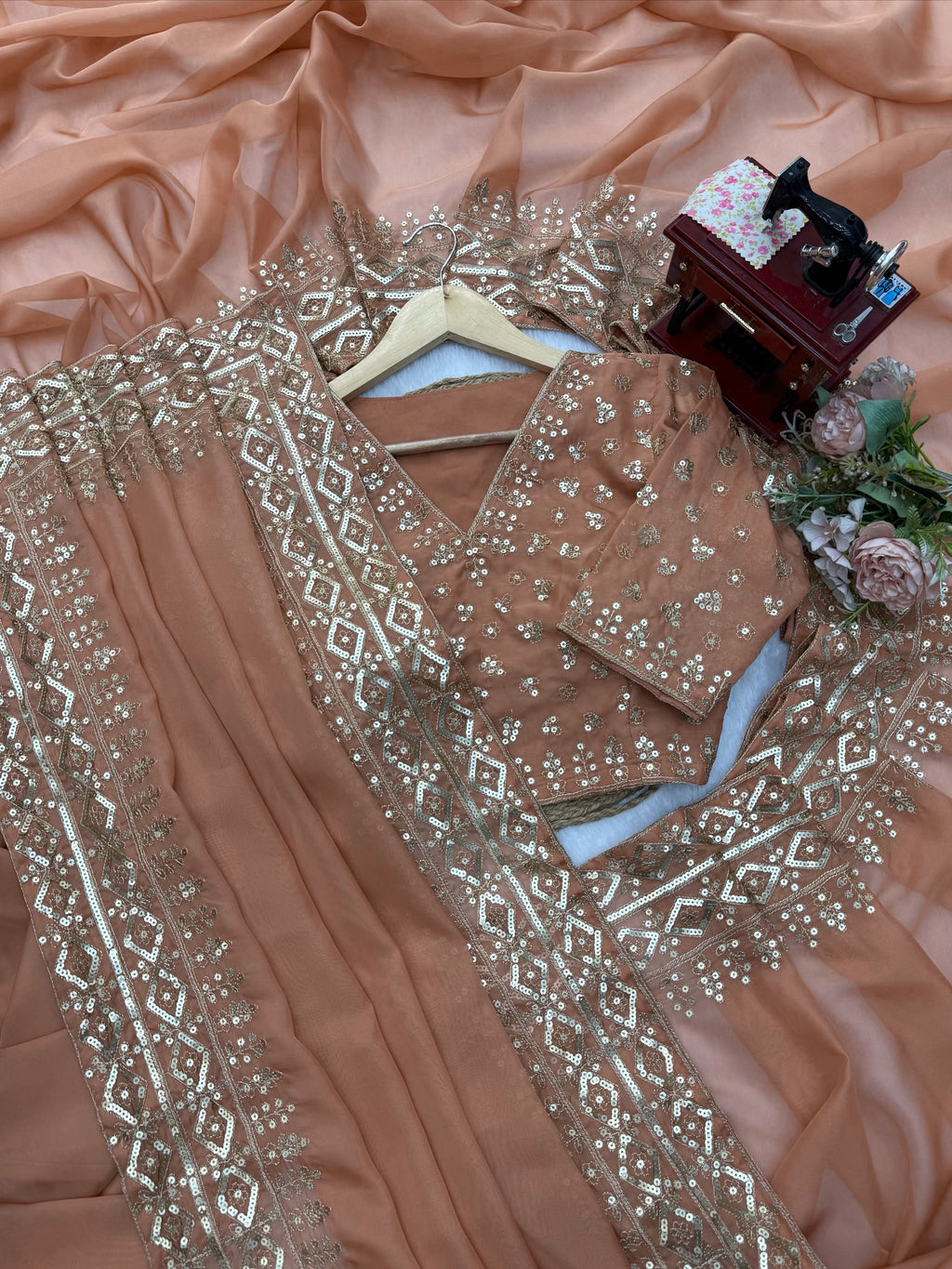 Tibby Silk Designer Saree with Thread & Sequin Work Front & Back Embroidered Blouse