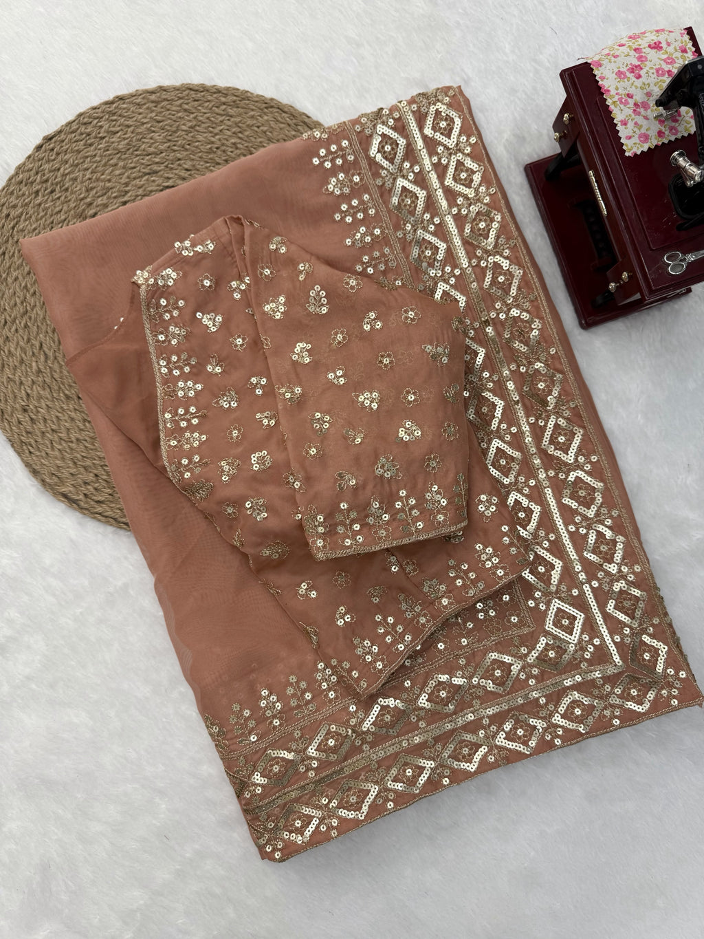 Tibby Silk Designer Saree with Thread & Sequin Work Front & Back Embroidered Blouse