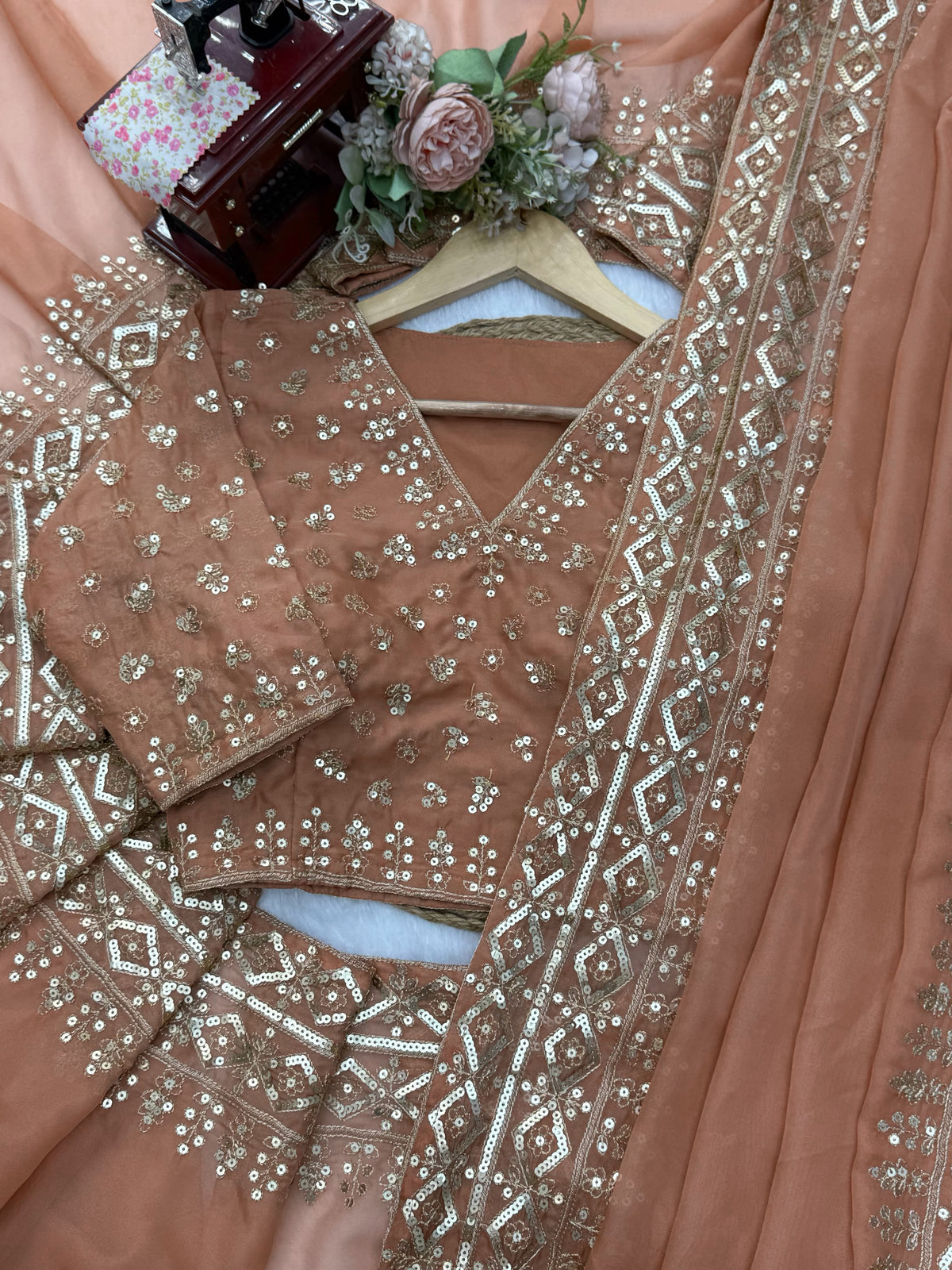 Tibby Silk Designer Saree with Thread & Sequin Work Front & Back Embroidered Blouse