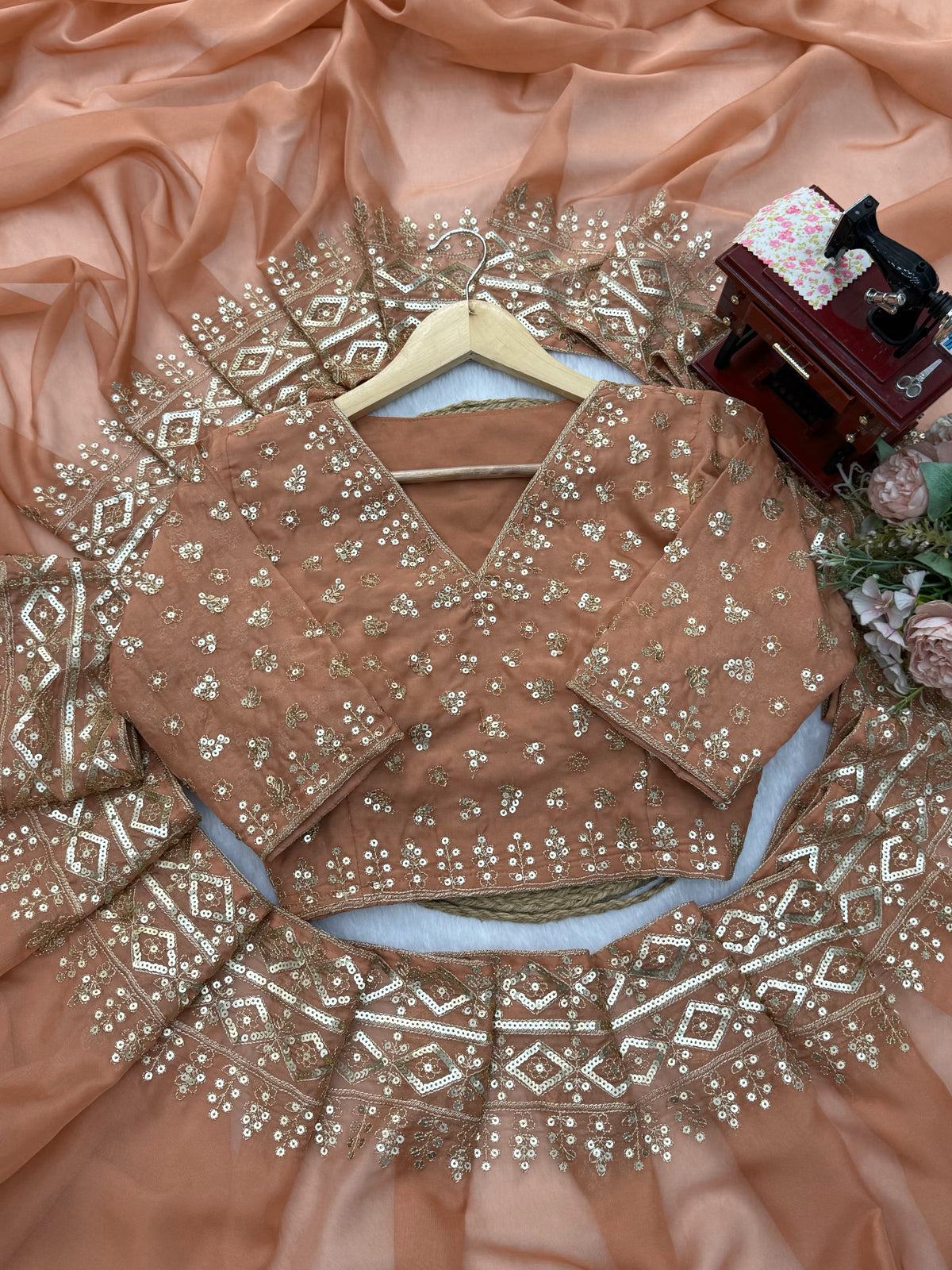 Tibby Silk Designer Saree with Thread & Sequin Work Front & Back Embroidered Blouse