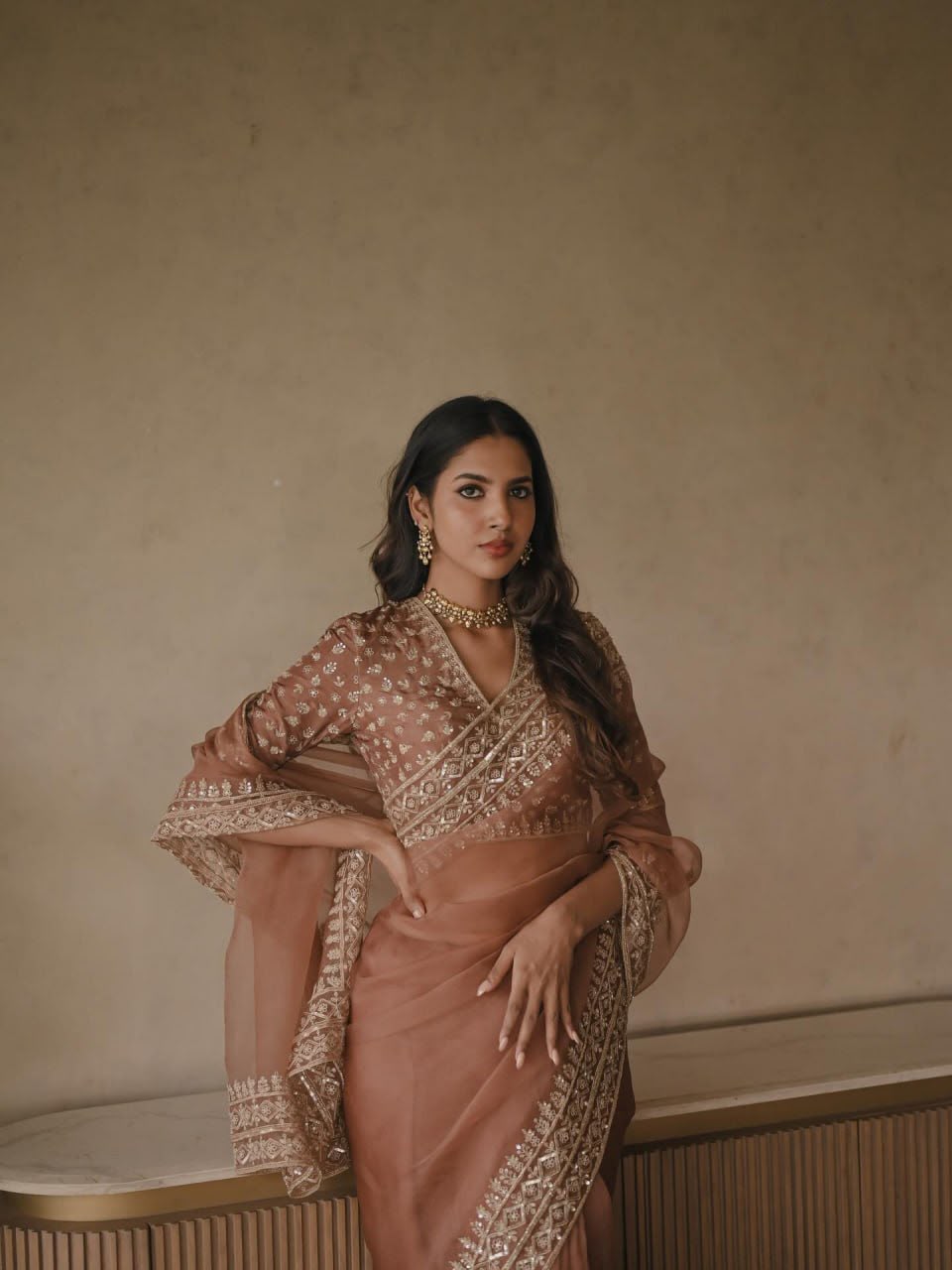 Tibby Silk Designer Saree with Thread & Sequin Work Front & Back Embroidered Blouse