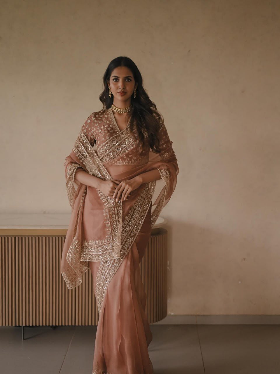 Tibby Silk Designer Saree with Thread & Sequin Work Front & Back Embroidered Blouse