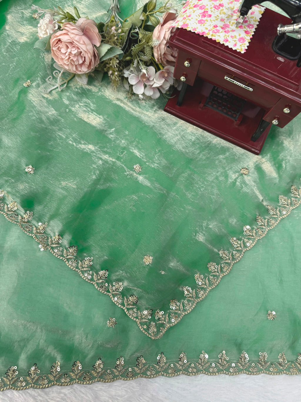 Fendy Silk Saree with Thread & Sequin Work and Plain Banglory Blouse