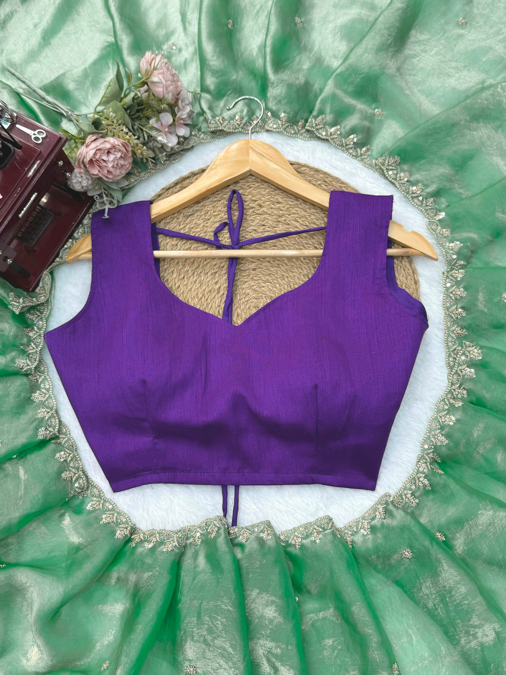 Fendy Silk Saree with Thread & Sequin Work and Plain Banglory Blouse