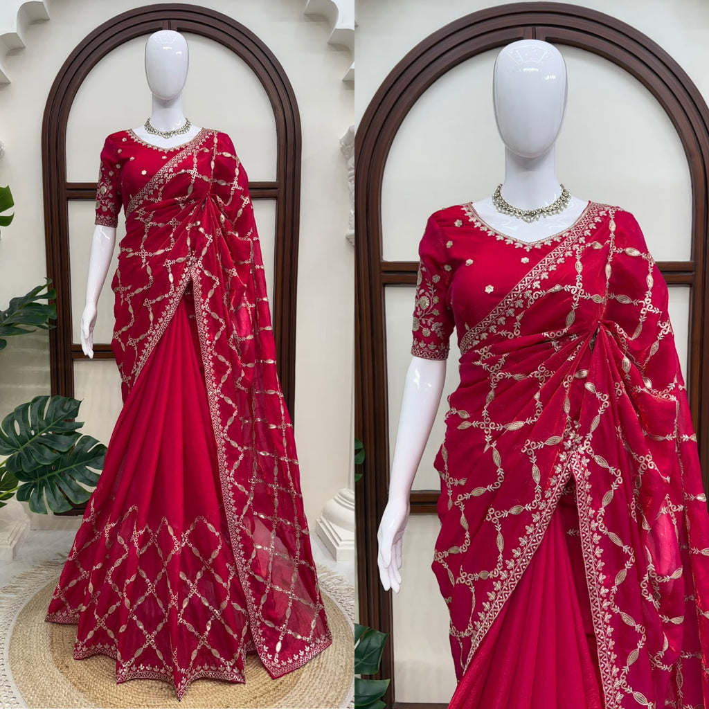 Fendy Silk Designer Saree with Elegant Thread & Sequin Work