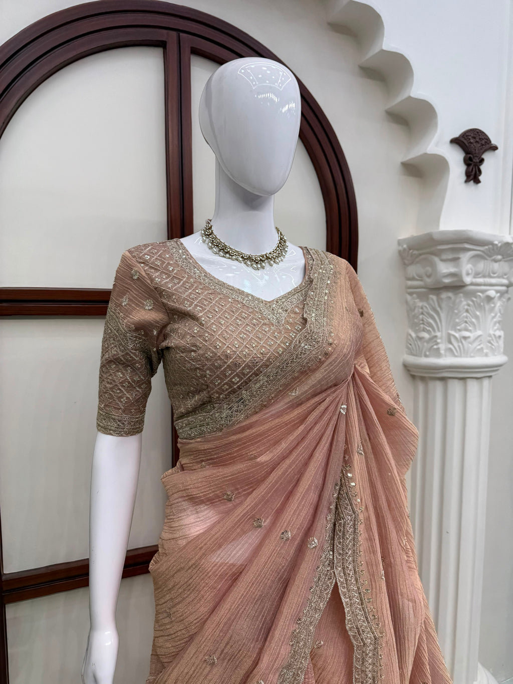 Tissue Salsa Crush Saree with Thread & Sequin Embroidery
