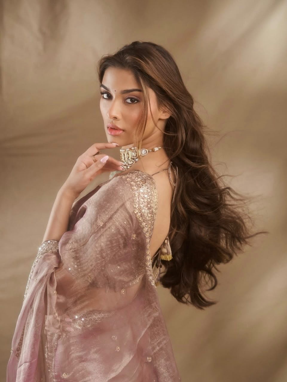 Tissue Salsa Crush Saree with Thread & Sequin Embroidery