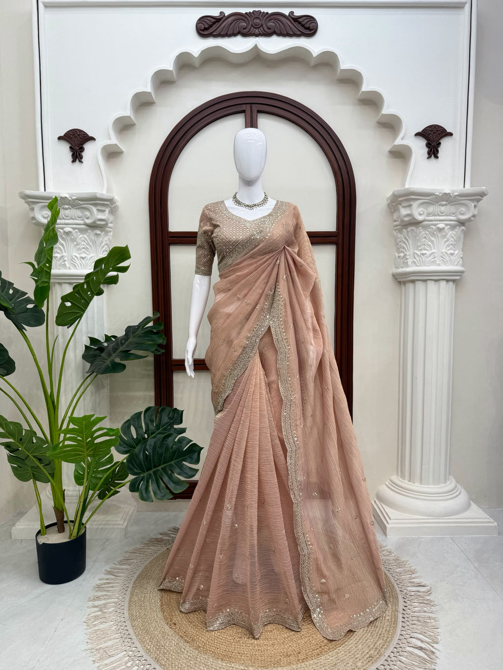 Tissue Salsa Crush Saree with Thread & Sequin Embroidery