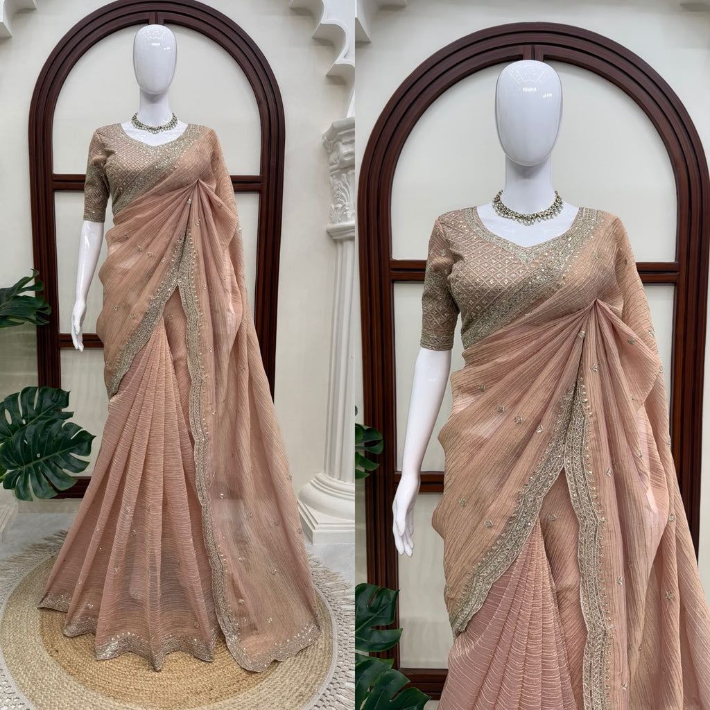 Tissue Salsa Crush Saree with Thread & Sequin Embroidery