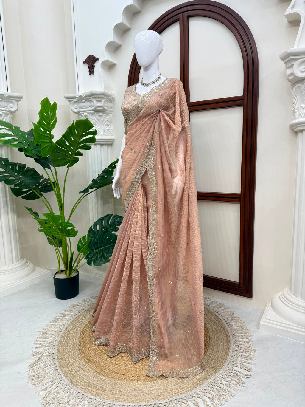 Tissue Salsa Crush Saree with Thread & Sequin Embroidery