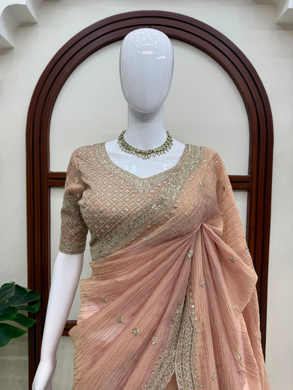 Tissue Salsa Crush Saree with Thread & Sequin Embroidery