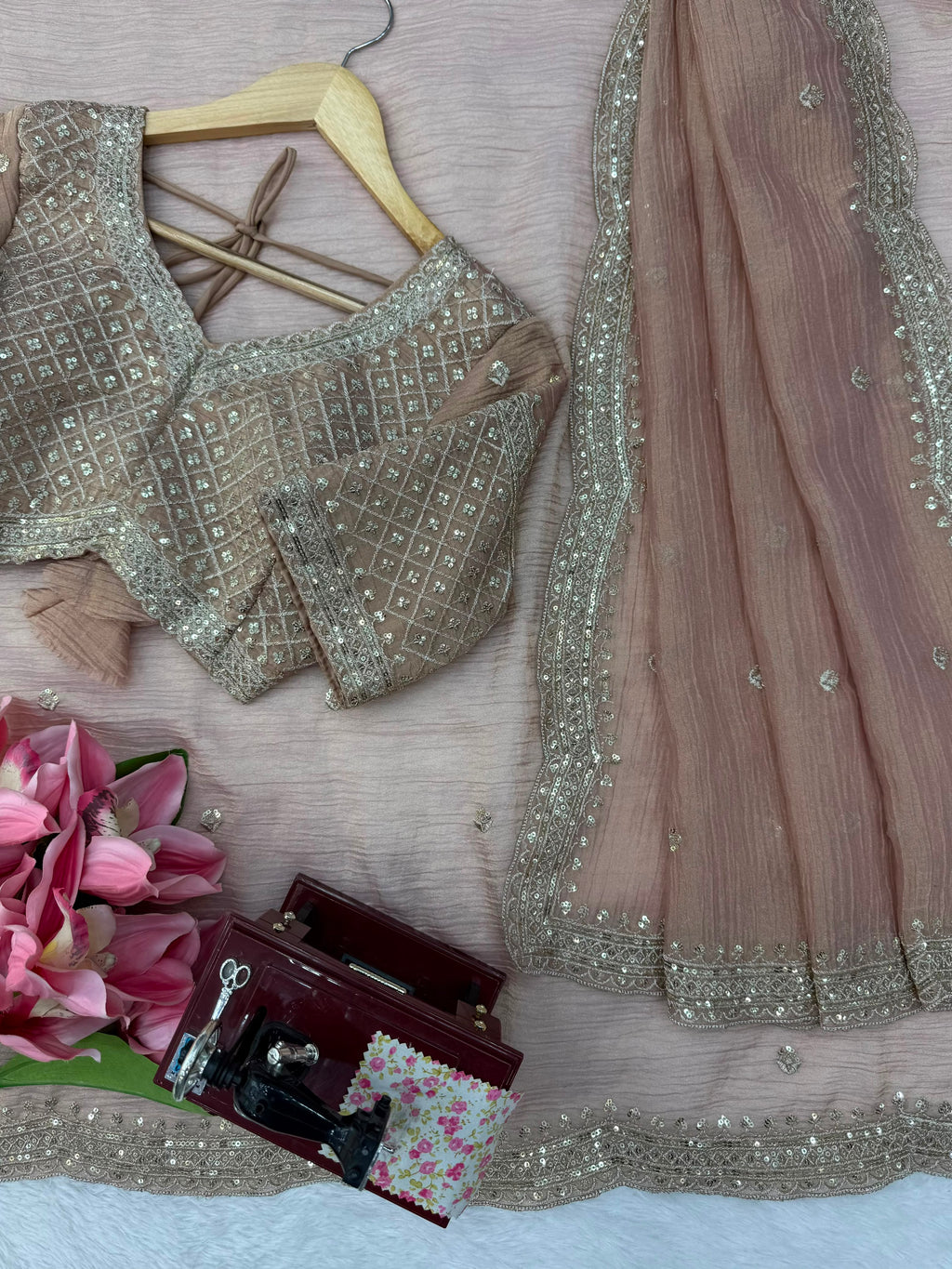 Tissue Salsa Crush Saree with Thread & Sequin Embroidery