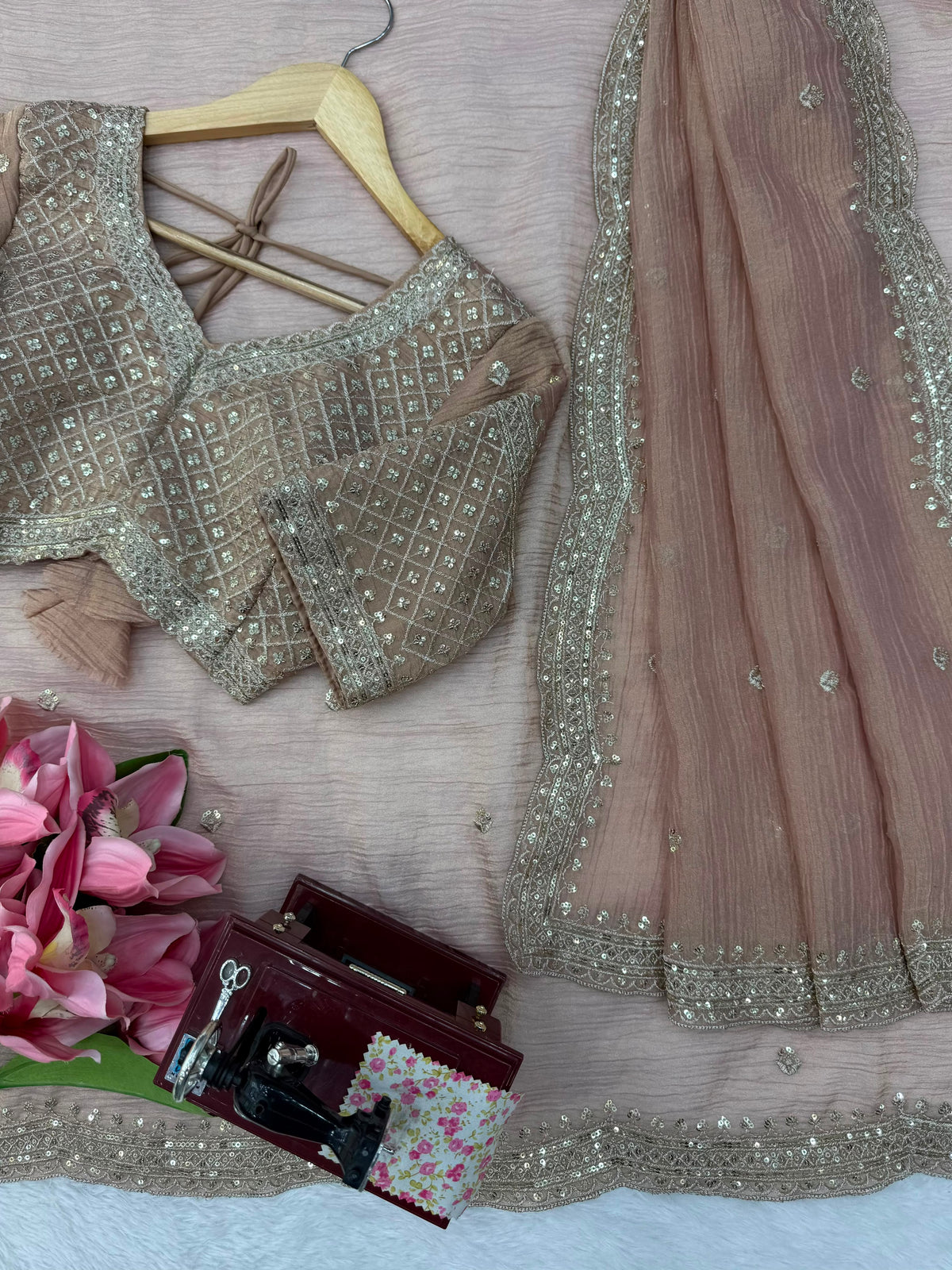 Tissue Salsa Crush Saree with Thread & Sequin Embroidery