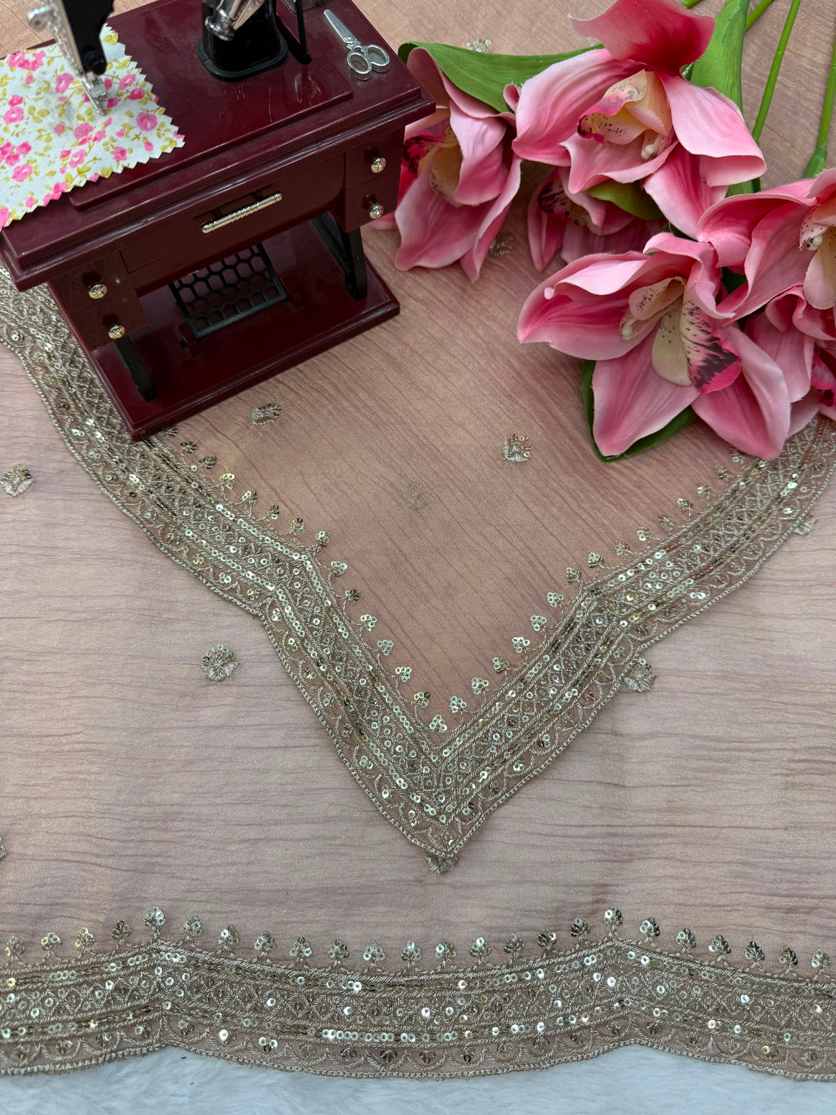 Tissue Salsa Crush Saree with Thread & Sequin Embroidery