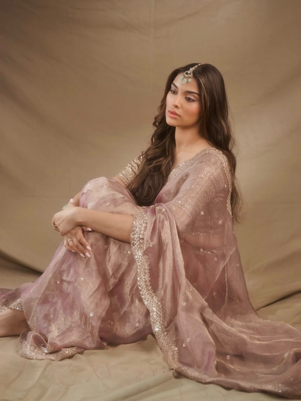 Tissue Salsa Crush Saree with Thread & Sequin Embroidery