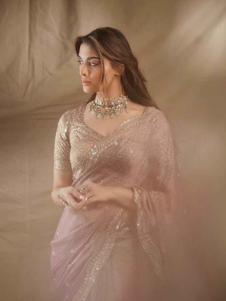 Tissue Salsa Crush Saree with Thread & Sequin Embroidery