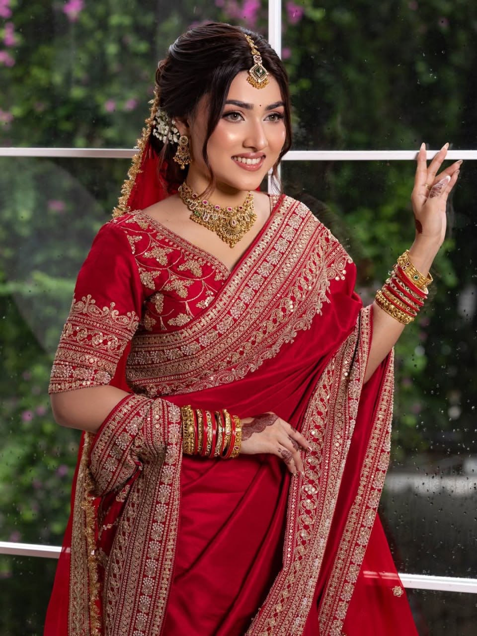 Japan Satin Designer Saree with Coding Embroidery & Tabby Silk Dupatta