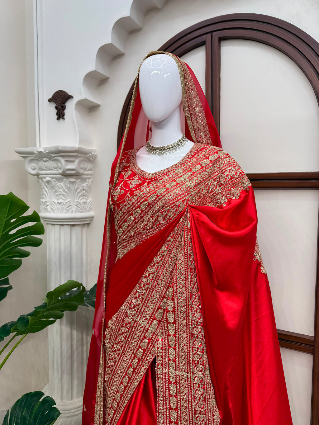 Japan Satin Designer Saree with Coding Embroidery & Tabby Silk Dupatta