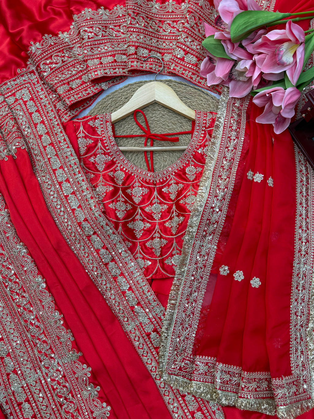 Japan Satin Designer Saree with Coding Embroidery & Tabby Silk Dupatta