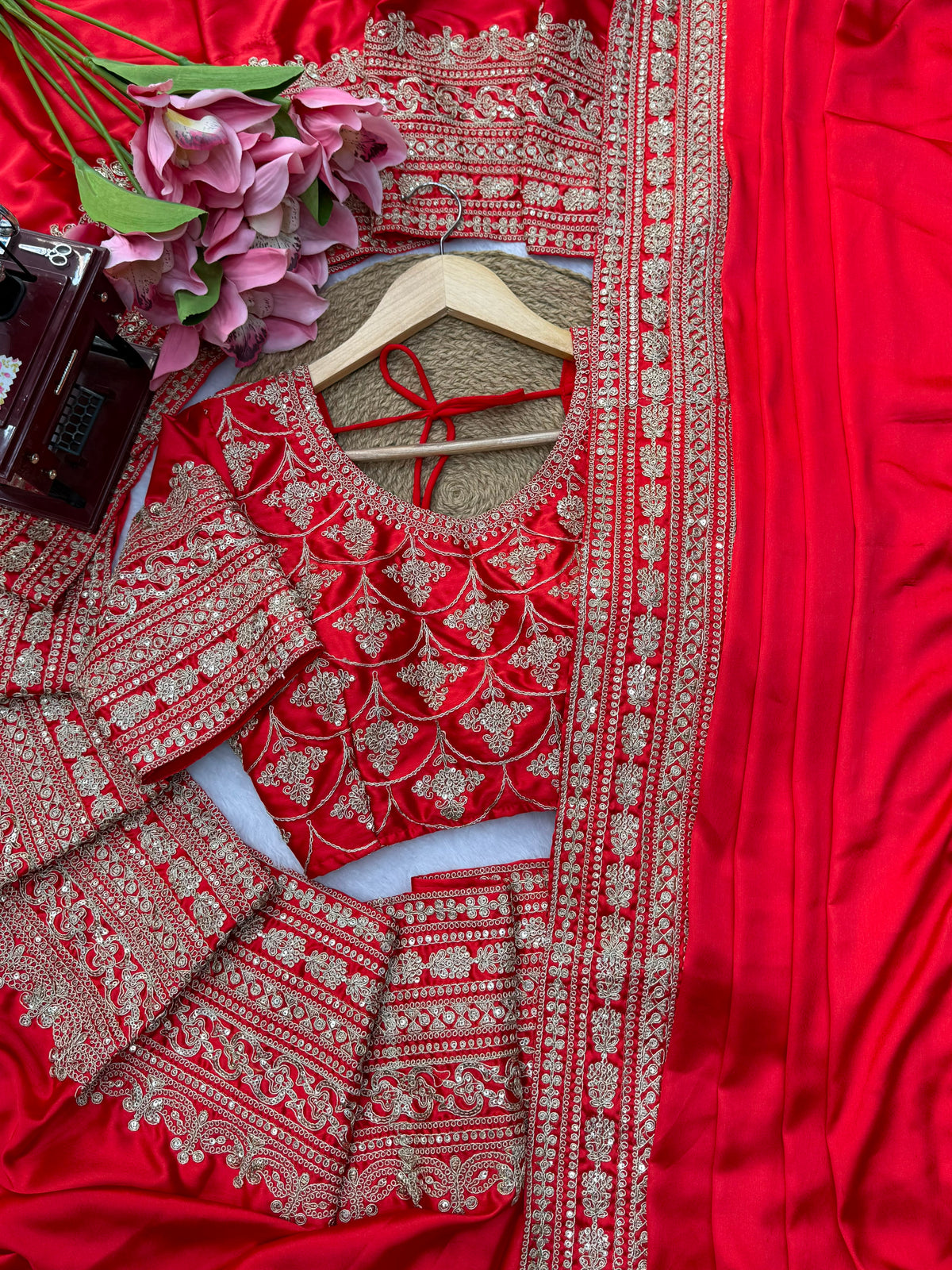 Japan Satin Designer Saree with Coding Embroidery & Tabby Silk Dupatta