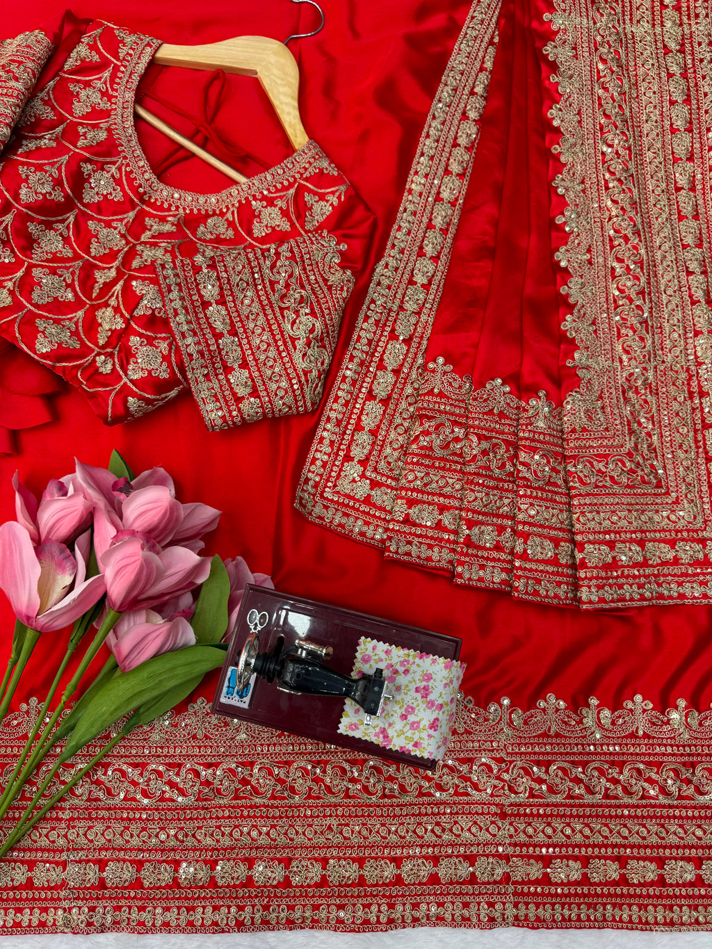 Japan Satin Designer Saree with Coding Embroidery & Tabby Silk Dupatta