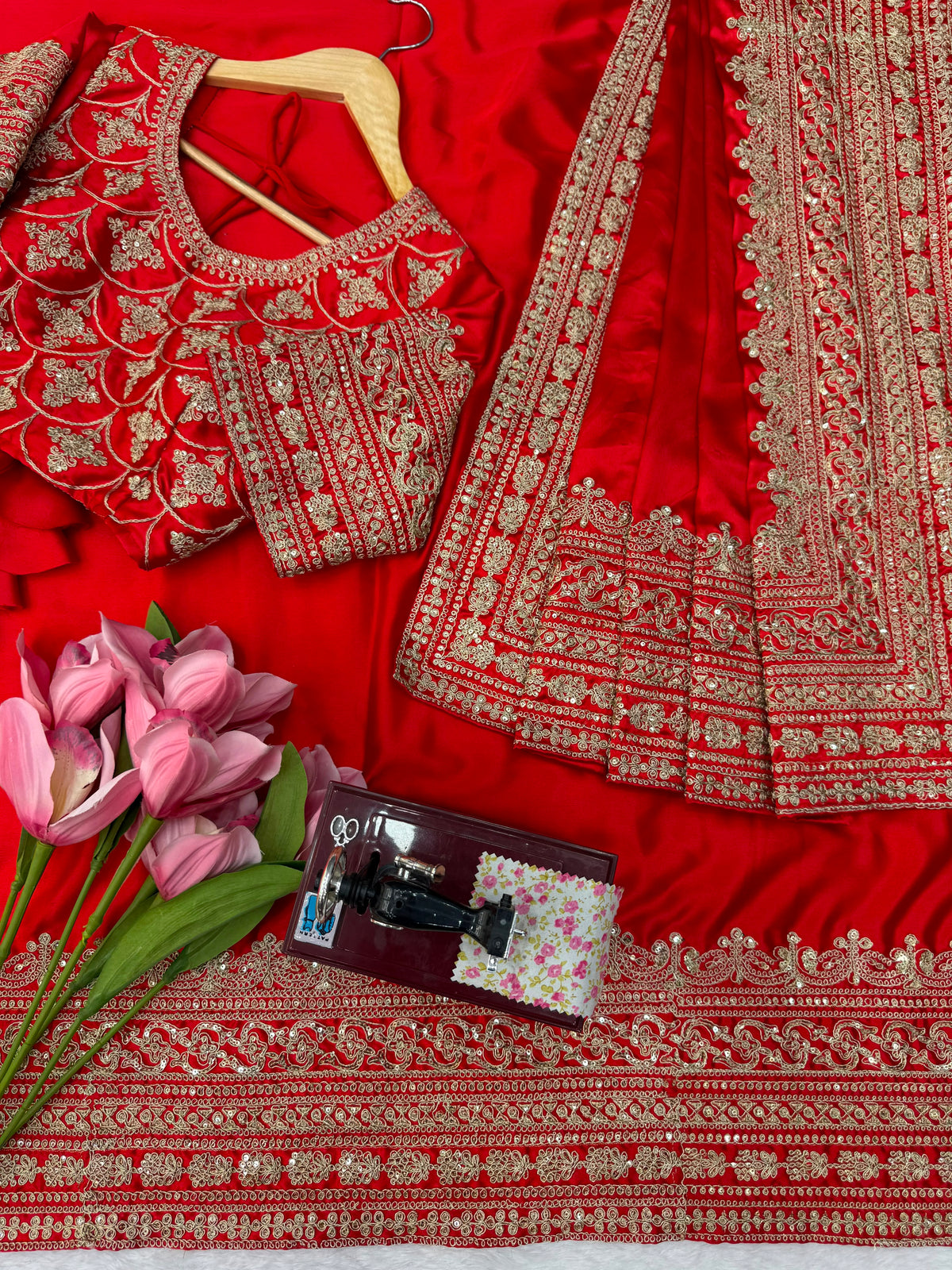 Japan Satin Designer Saree with Coding Embroidery & Tabby Silk Dupatta