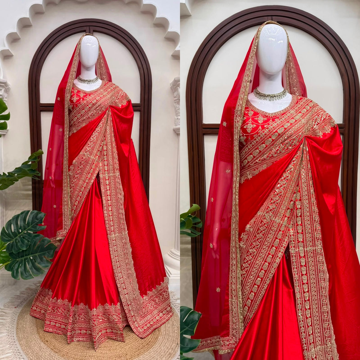 Japan Satin Designer Saree with Coding Embroidery & Tabby Silk Dupatta