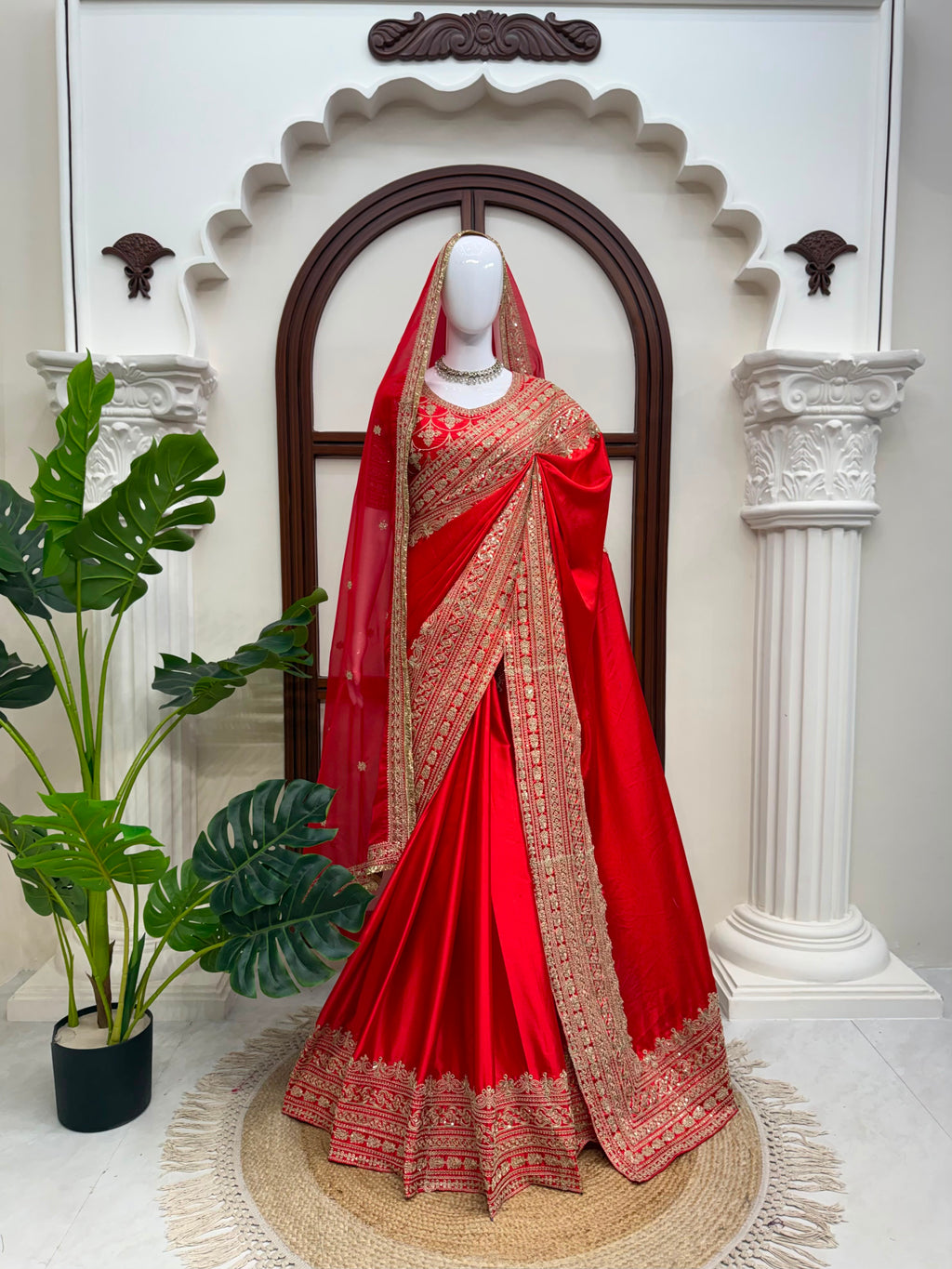 Japan Satin Designer Saree with Coding Embroidery & Tabby Silk Dupatta