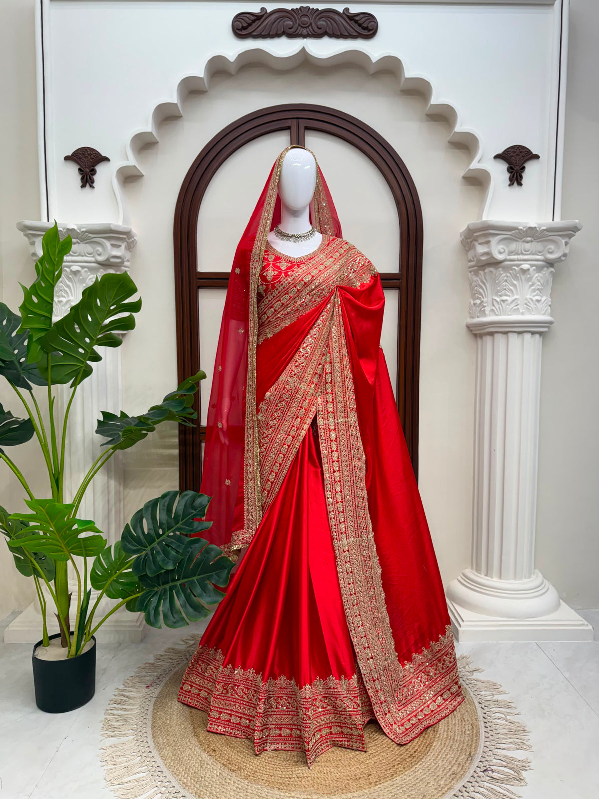 Japan Satin Designer Saree with Coding Embroidery & Tabby Silk Dupatta