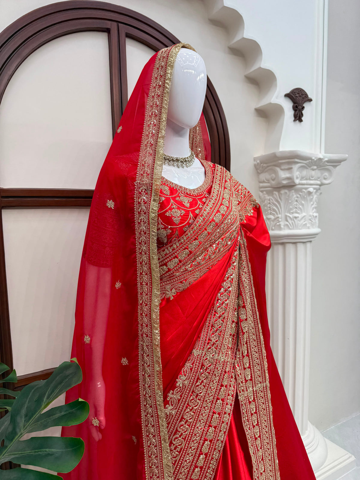 Japan Satin Designer Saree with Coding Embroidery & Tabby Silk Dupatta