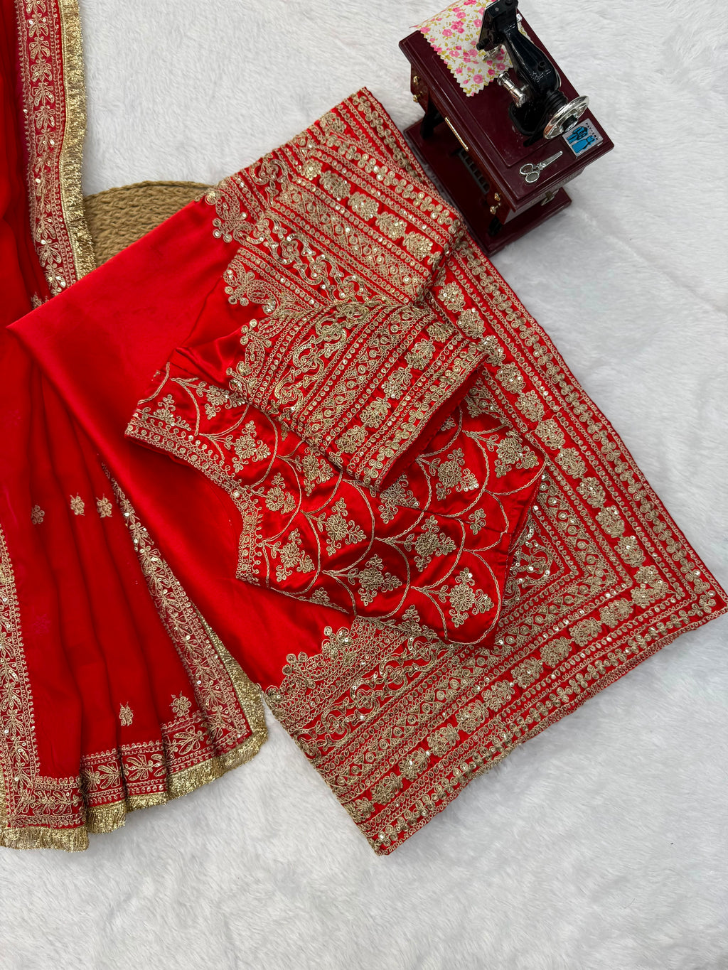 Japan Satin Designer Saree with Coding Embroidery & Tabby Silk Dupatta