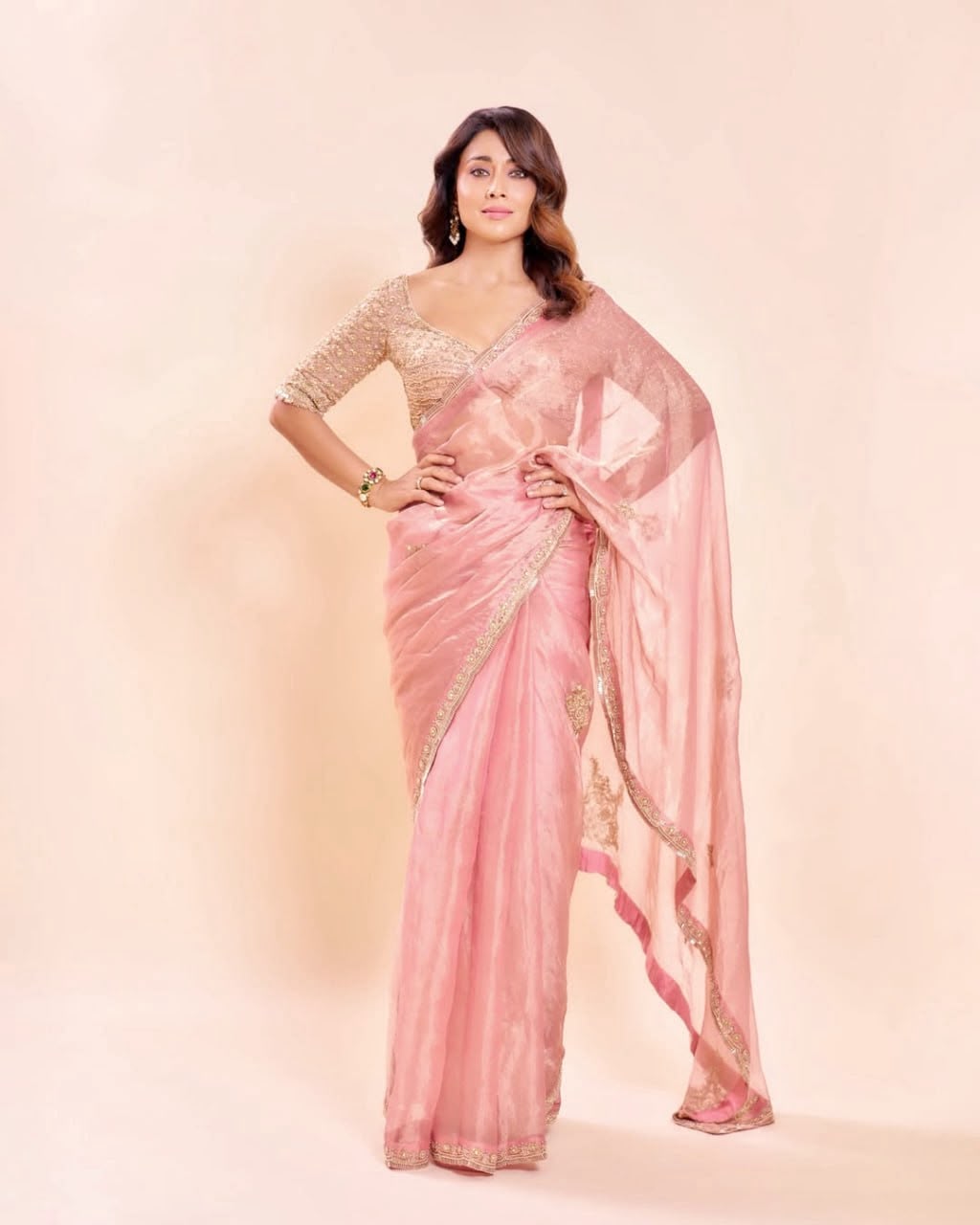 Premium Salsa Silk Saree with Pearl & Heavy Beads Handwork
