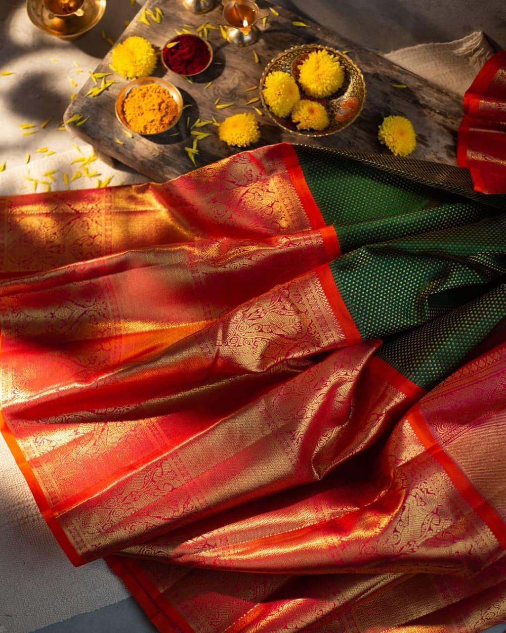 Soft Lichi Silk Jacquard Work Saree with Rich Pallu and Exclusive Blouse Border