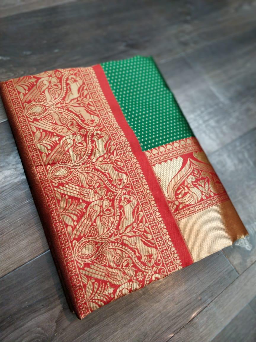 Soft Lichi Silk Jacquard Work Saree with Rich Pallu and Exclusive Blouse Border