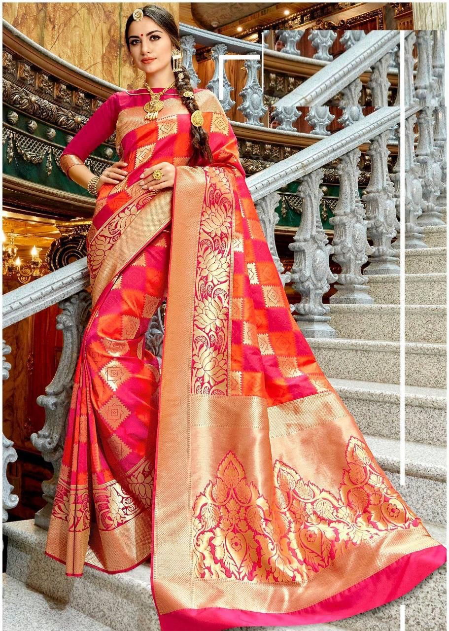 Soft Lichi Silk Jacquard Work Saree with Rich Pallu and Zahlar Tassels