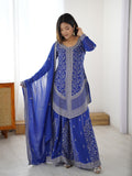 Faux Georgette Top with Shaded Chinon Palazzo & Embroidered Dupatta