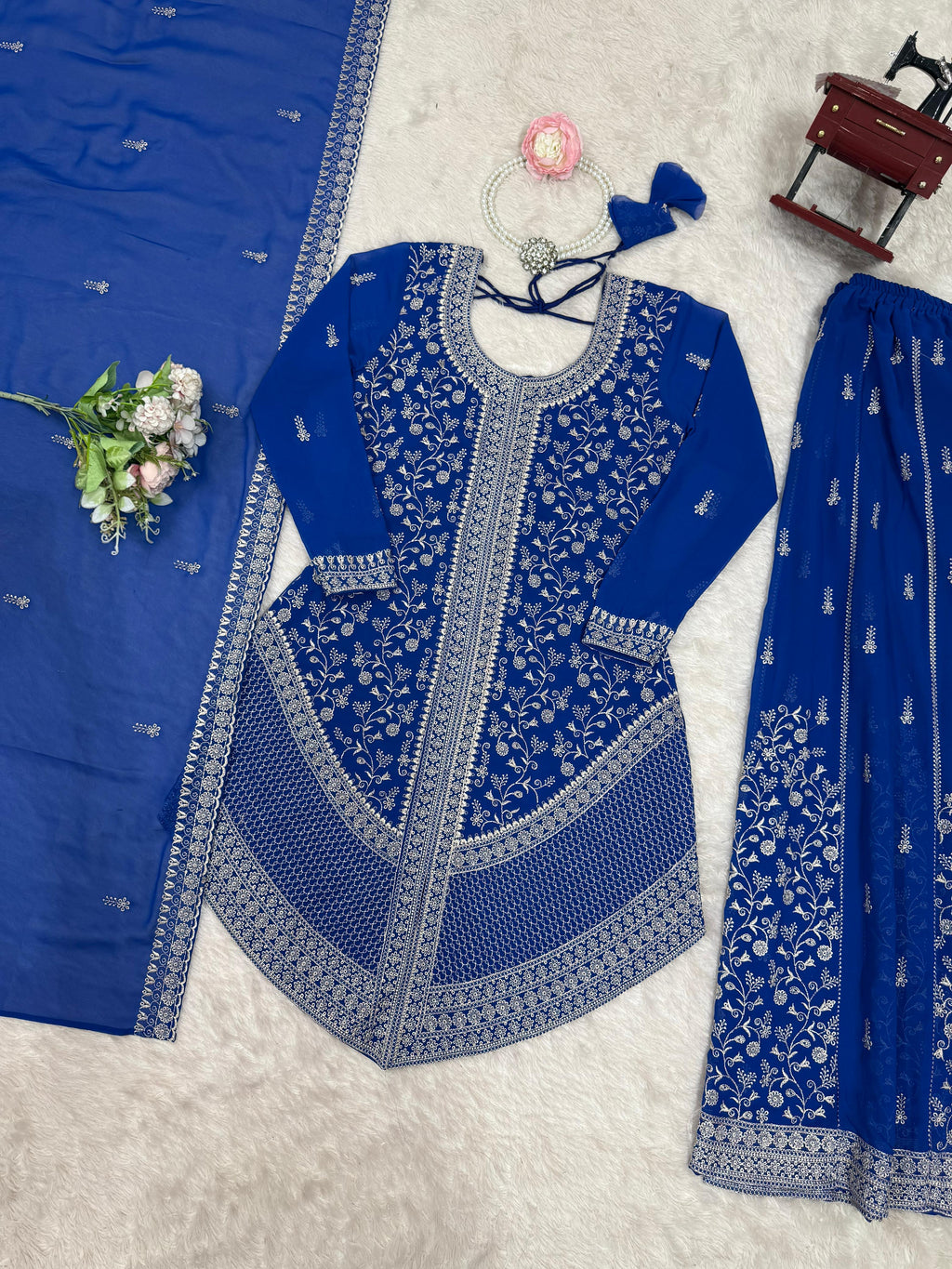 Faux Georgette Top with Shaded Chinon Palazzo & Embroidered Dupatta