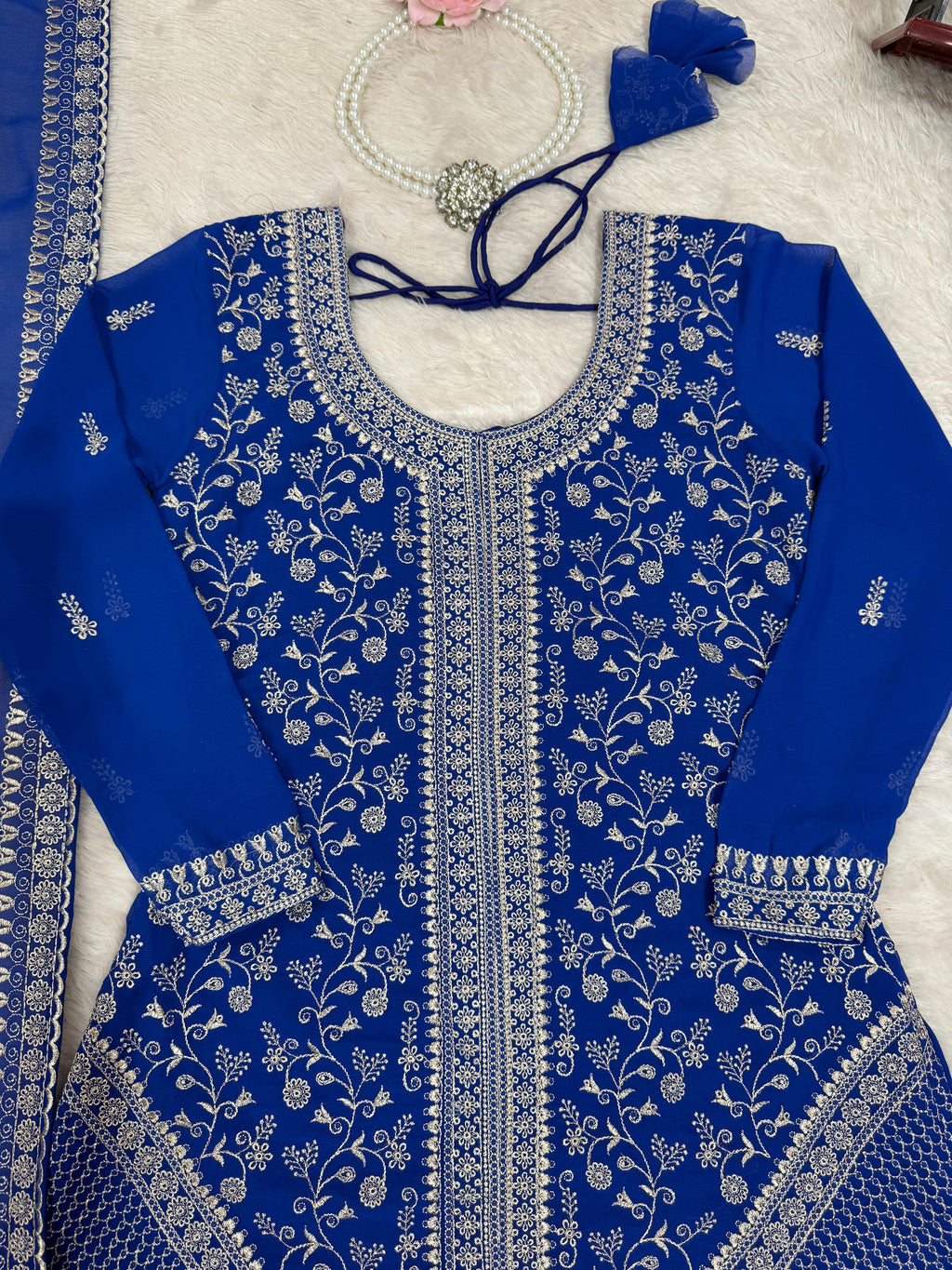 Faux Georgette Top with Shaded Chinon Palazzo & Embroidered Dupatta