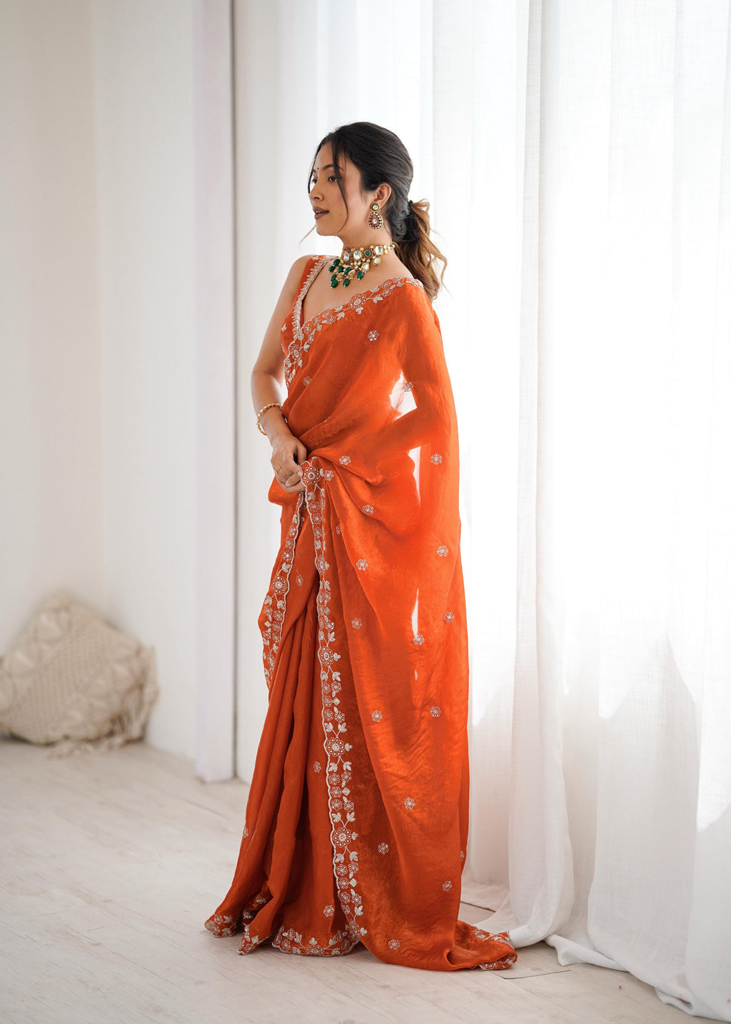 Heavy Fendy Silk Designer Saree with Elegant Sequin & Thread Detailing