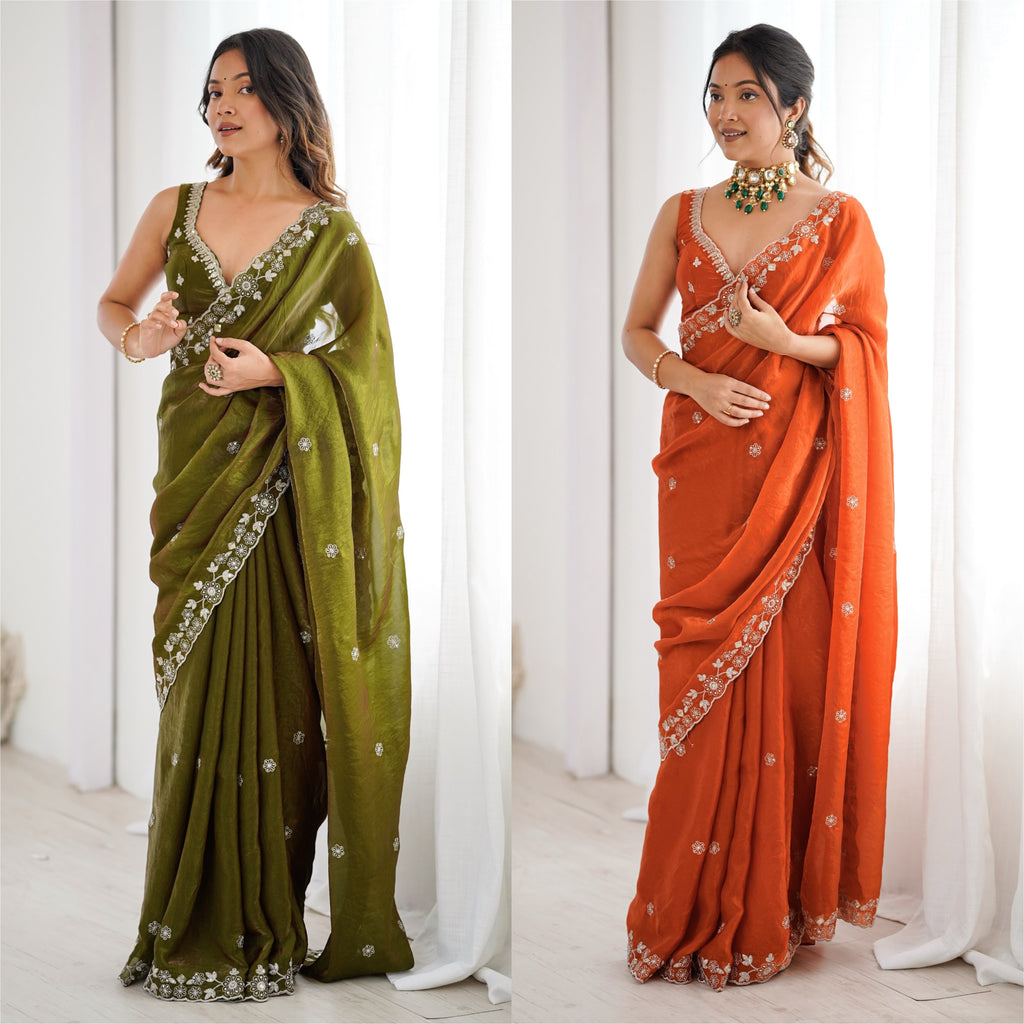 Heavy Fendy Silk Designer Saree with Elegant Sequin & Thread Detailing