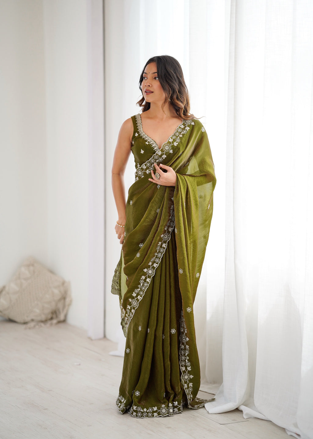 Heavy Fendy Silk Designer Saree with Elegant Sequin & Thread Detailing
