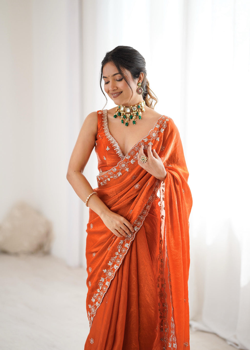 Heavy Fendy Silk Designer Saree with Elegant Sequin & Thread Detailing
