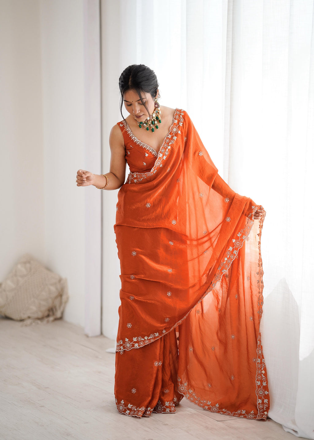 Heavy Fendy Silk Designer Saree with Elegant Sequin & Thread Detailing