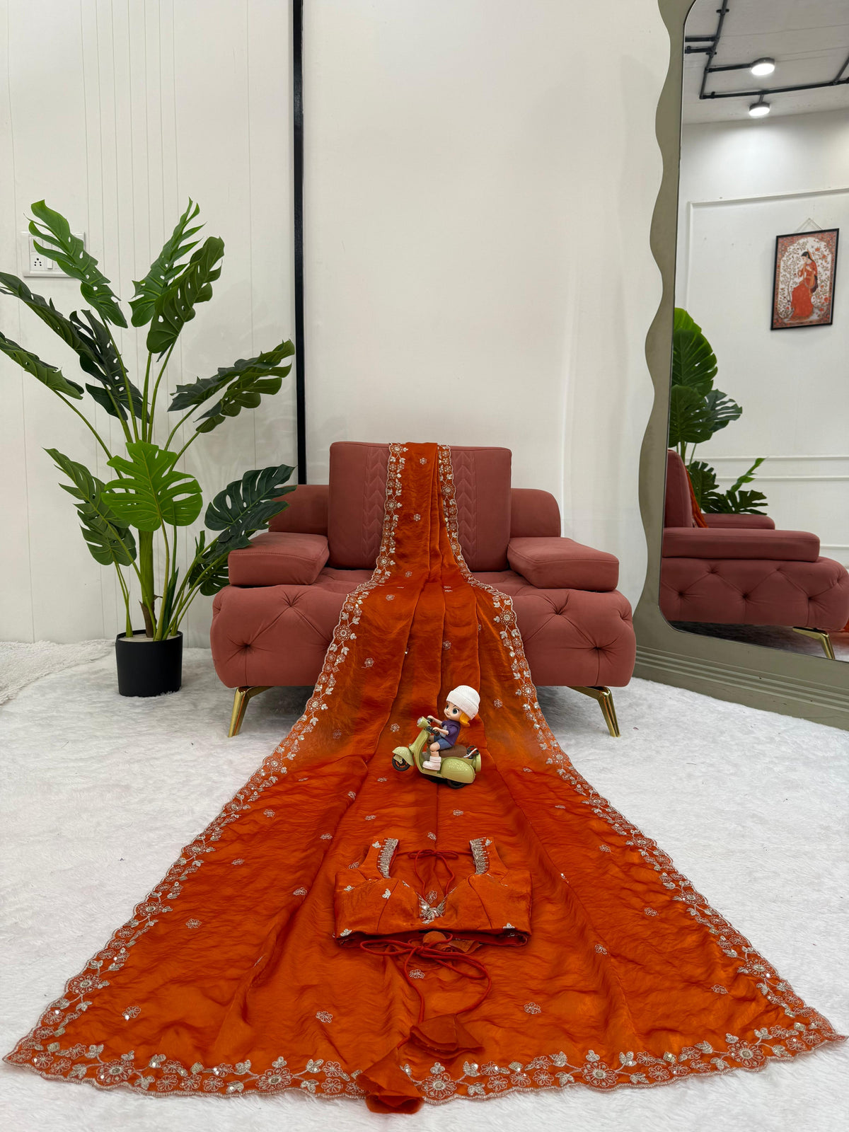 Heavy Fendy Silk Designer Saree with Elegant Sequin & Thread Detailing